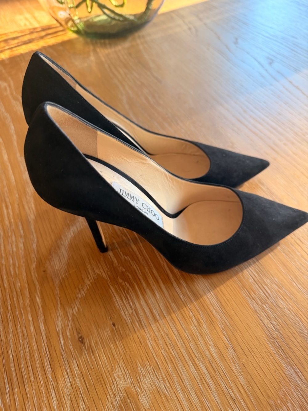Jimmy Choo Love 100 Black Suede Pointed Pump Heels